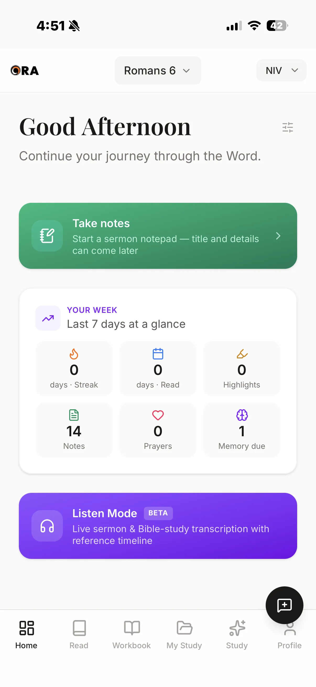 The Ora home dashboard