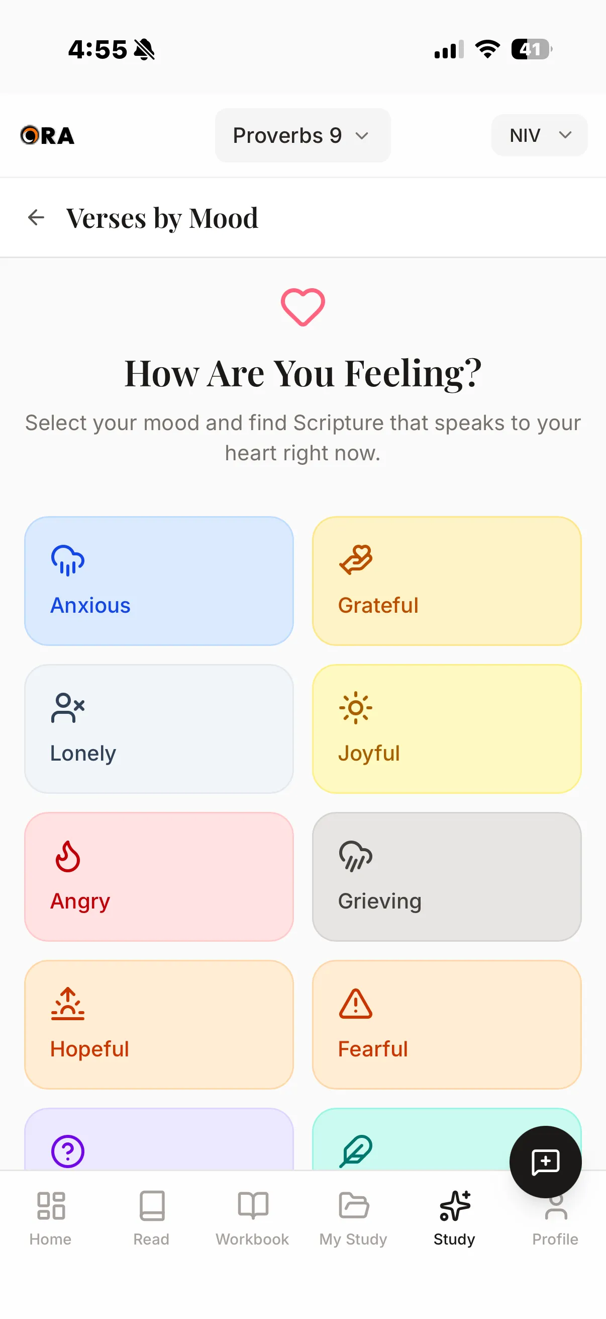 Verses by mood on iPhone