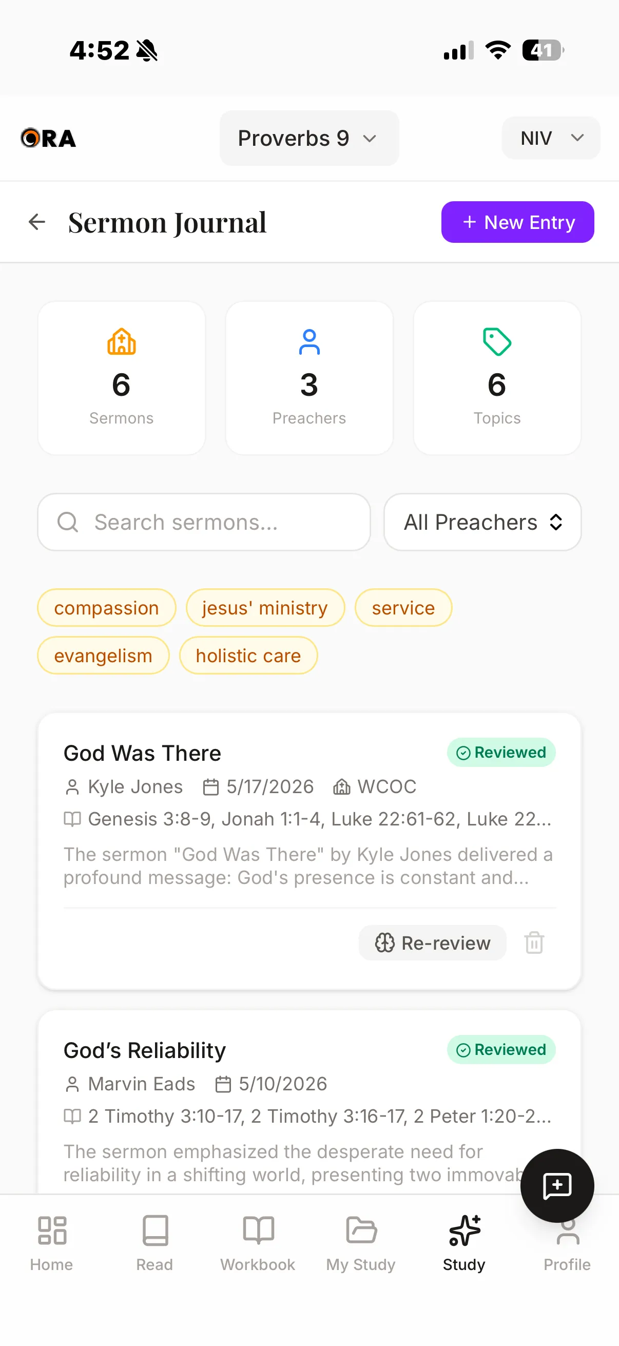 Sermon journal in Ora